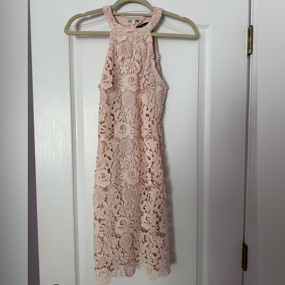Lulus Lace Halter Mini  - Blush Pink